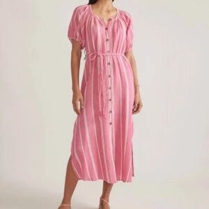 Marine Layer Erin Shirt Dress Fuschia Stripe Cotton Relaxed Fit Women’s Medium